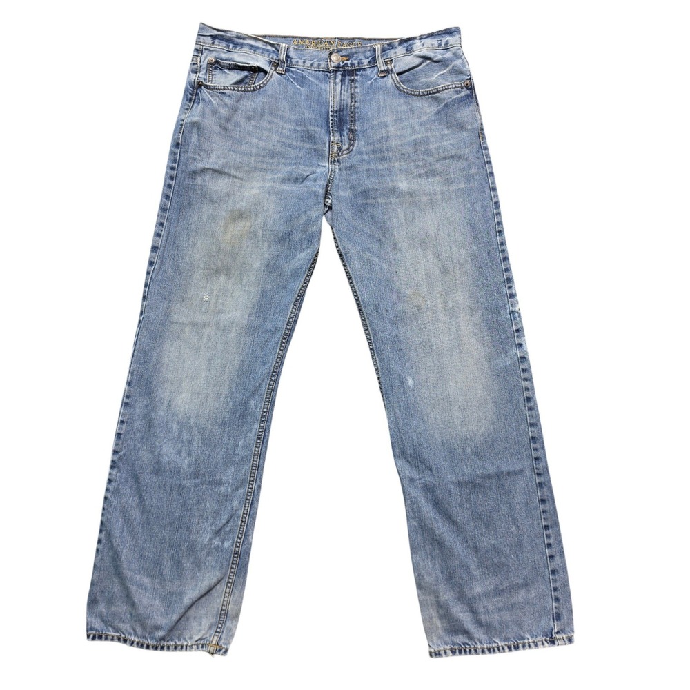 Baggy Skater Y2K Distressed Denim Jeans Men 36x34 Blue American Eagle Outfitters